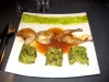 Quail, pistachio cream, cabbage stew