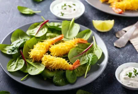Kadaïf Shrimp, Spinach Shoots