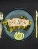 Steamed salmon with two types of cabbage