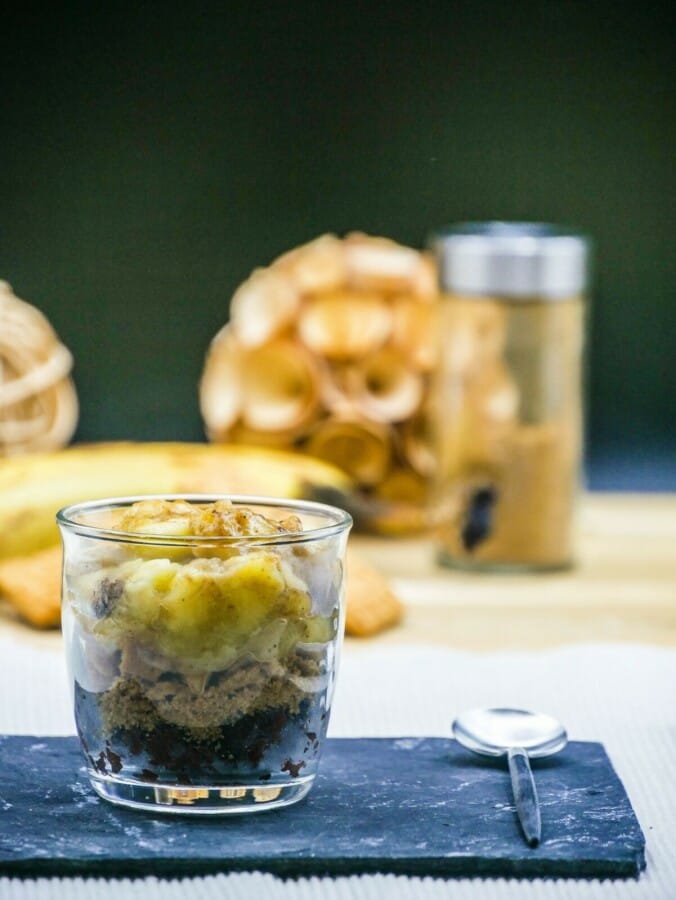 Black pudding, speculoos, and banana verrines