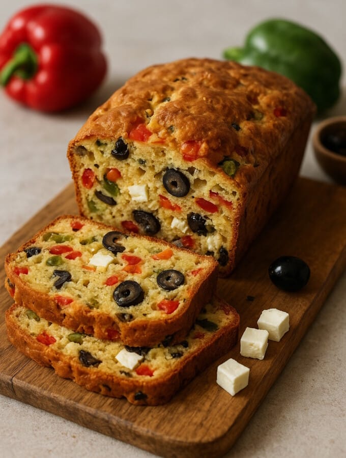 Cake aux Olives, aux poivrons et à la Féta