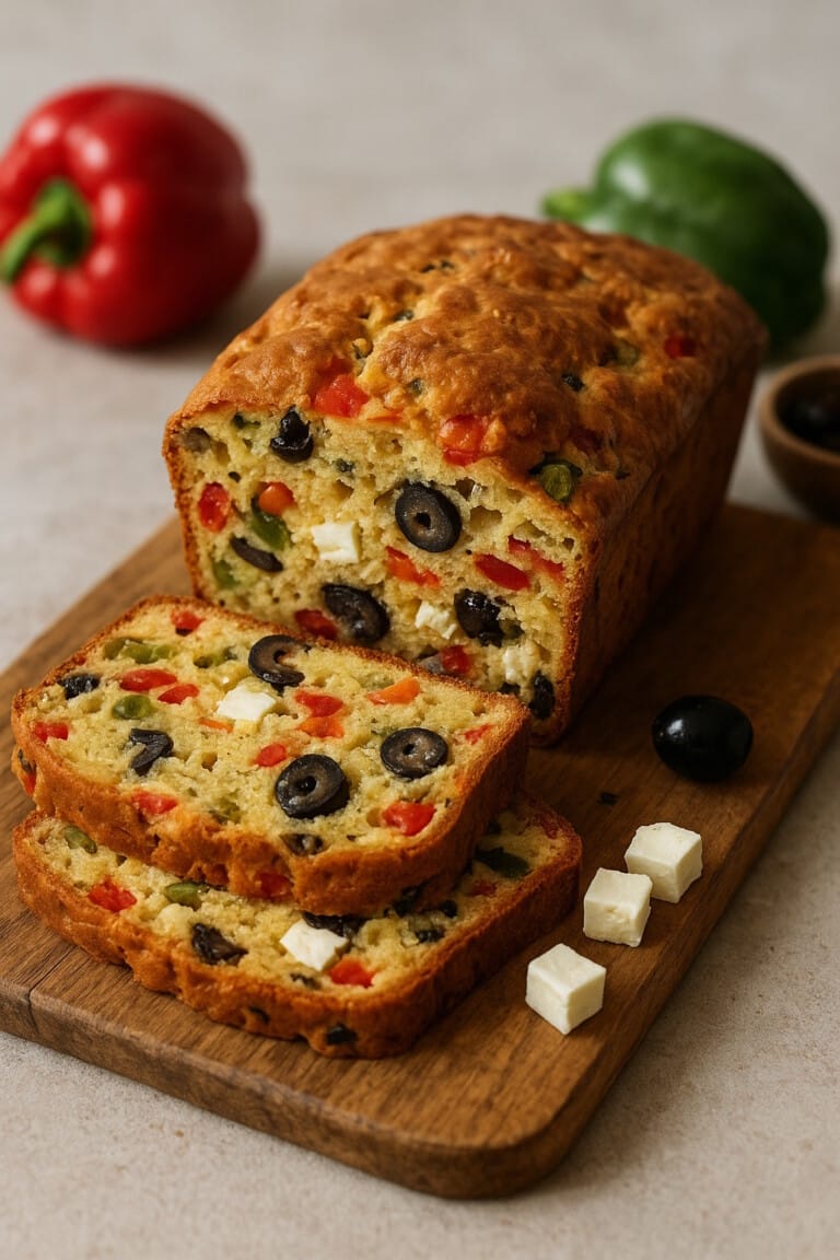 Cake aux Olives, aux poivrons et à la Féta