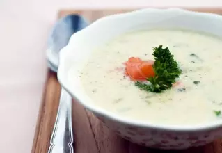 Cream of Potato Soup with Salmon