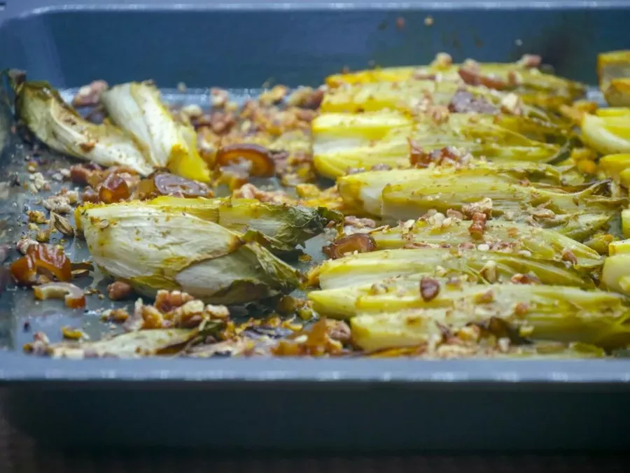 Roasted endives with dates and walnuts