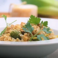 Risotto poireaux brebis et olives