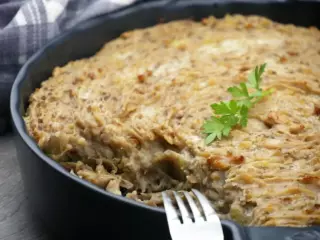 Confit duck parmentier with chestnuts and porcini mushrooms
