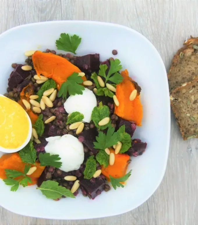 Lentilles, courge rôtie et mozzarella Lentilles, courge rôtie et mozzarella