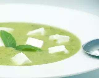 Cold zucchini, mint, and feta soup