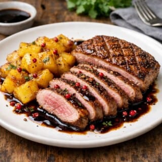 Duck breasts with caramelized pineapple