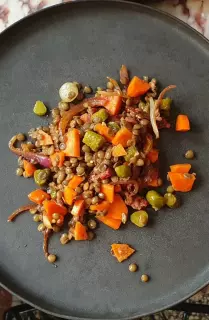 Green Lentil, Carrot, and Bacon Salad