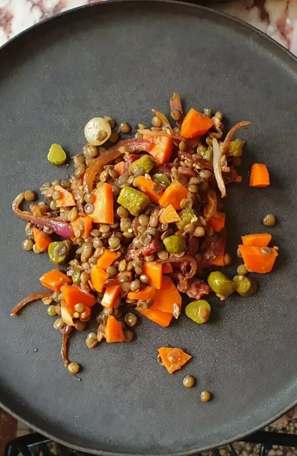 Green Lentil, Carrot, and Bacon Salad