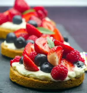 Wild berry tartlets on shortbread