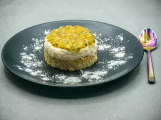 Shortbread, mascarpone, and passion fruit