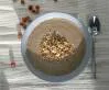 Cream of parsnip, mushroom, and hazelnut soup