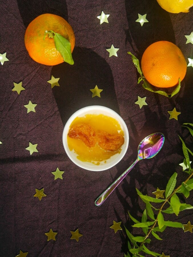 Almond milk panna cotta with roasted clementines