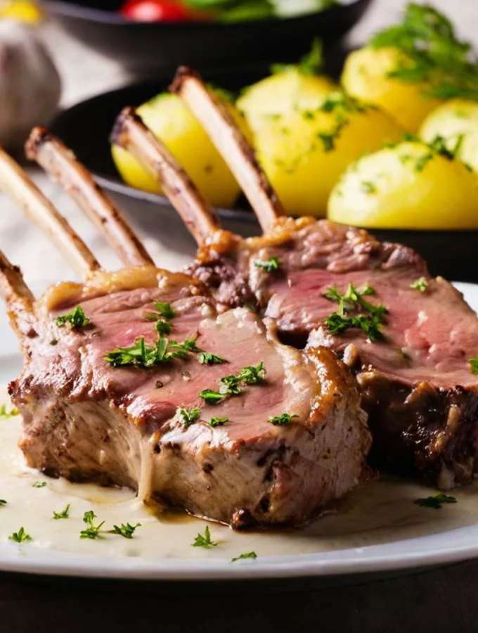 Carrés d’agneau à la crème d’ail Carrés d’agneau à la crème d’ail