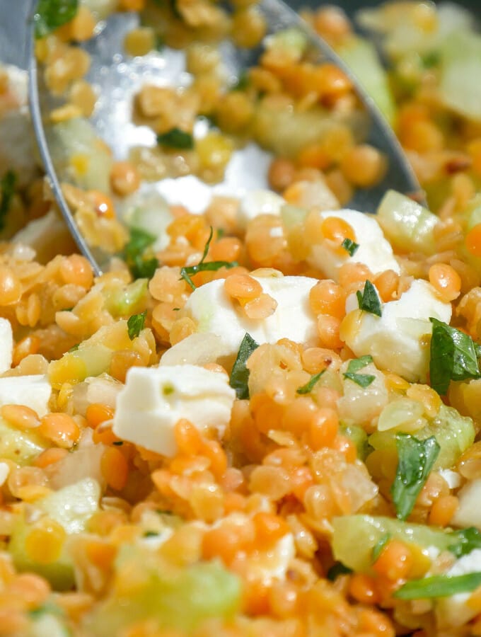 Salade lentilles corail, concombre, féta