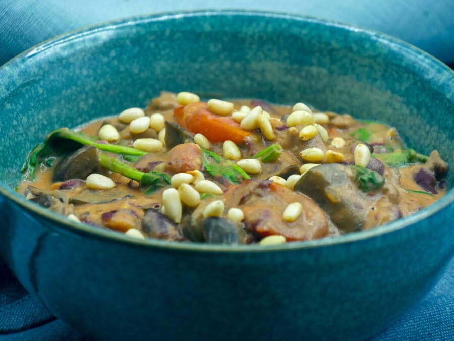 Braised Eggplant and Red Kidney Beans in Coconut Milk