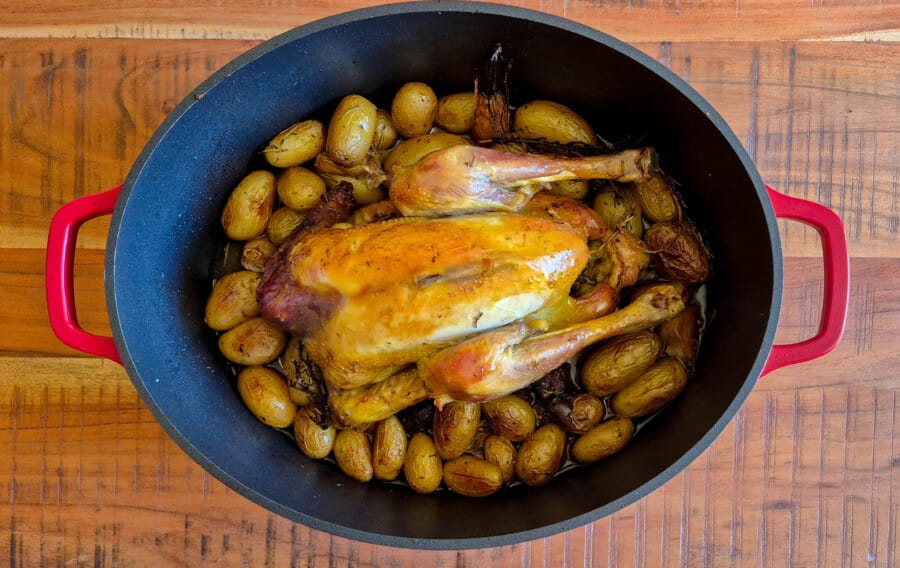 Oven-roasted chicken with baby potatoes